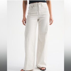 Abercrombie & Fitch Cream Pinstripe Wide-Leg Jeans